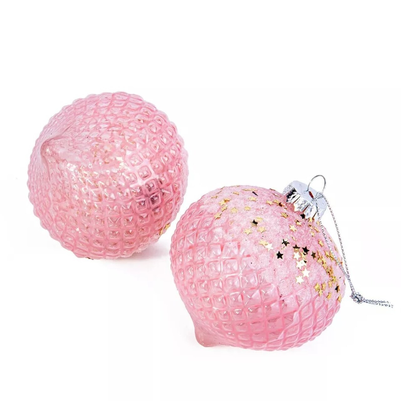 SET OF 2 Pink Onion Ornaments, Glass Ornaments, Christmas Tree Decor 3.15"